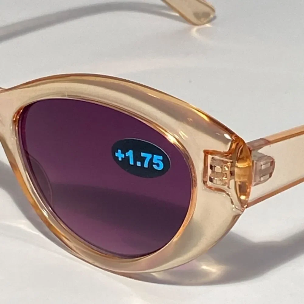 Barbara Reading Sunglasses 1.75 Clear Gold Sweetheart Frames Dark Lenses NWT
